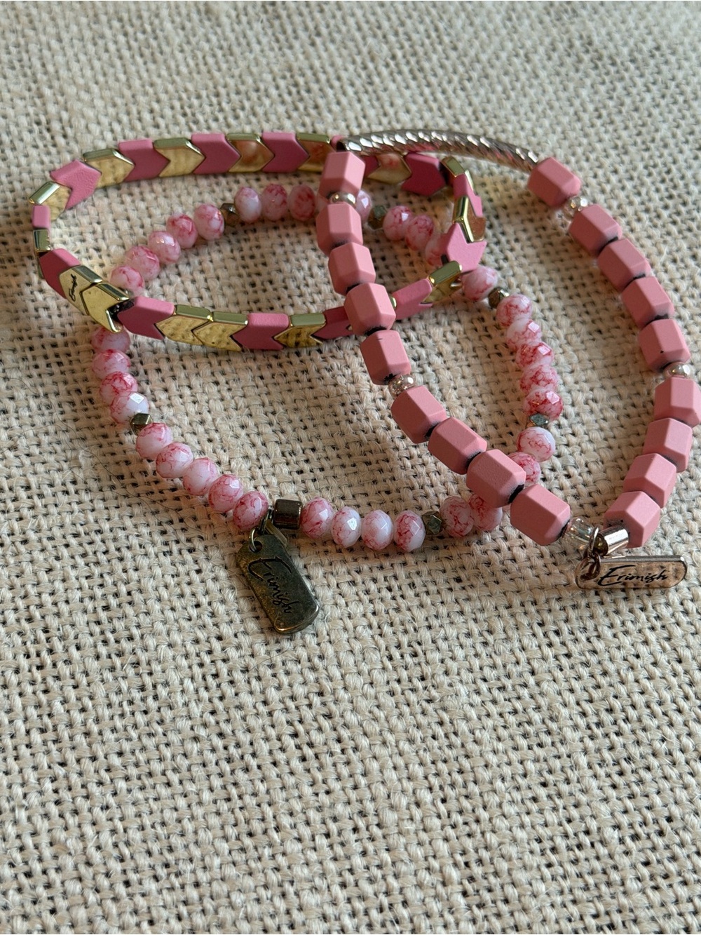 Erimish Blush Pink and Gold Chevron Trio Stretch Bracelets